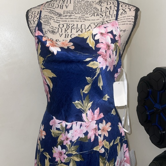 Lulu's Love of Romance Navy Floral Print Satin Cowl Neck Maxi Dress - Picture 6 of 8